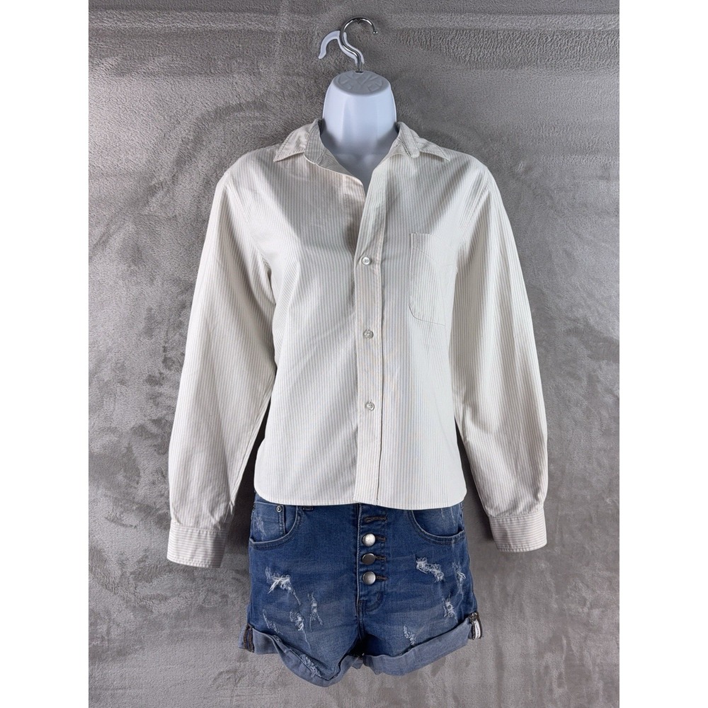 Frank & Eileen Silvio Button Down Shirt Womens Size Small Cream Striped Casual